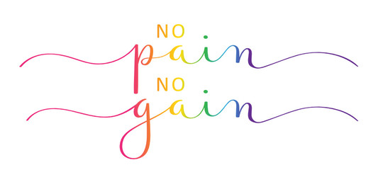 NO PAIN, NO GAIN. rainbow-colored vector brush calligraphy banner with swashes