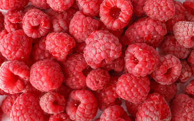 Texture of red  ripe raspberries. Close up