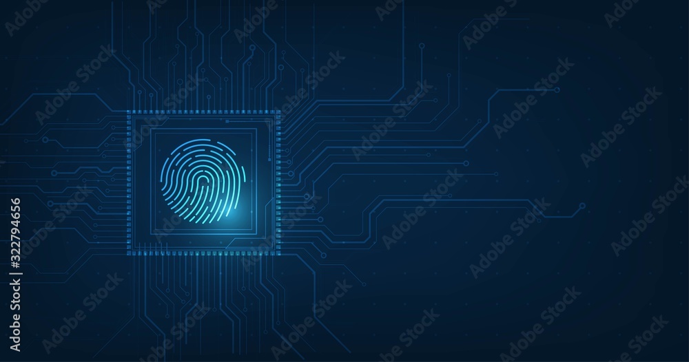 Poster vector abstract security system concept with fingerprint on technology background.