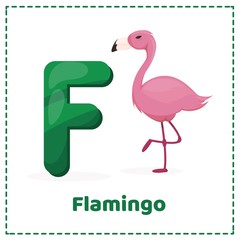 Alphabet printable flashcards vector with letter F.