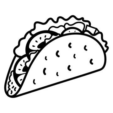 Taco with tortilla shell Mexican lunch line art vector icon for food apps and websites