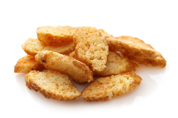 Bread croutons isolated on white background