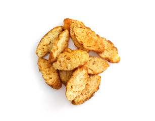 Bread croutons isolated on white background