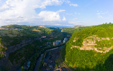 The city of Chiatura and the Mining plant and manganese ore processing plant located in the gorge of the Kvirila River, a tributary of the Rioni and on adjacent plateaus