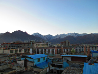 a scene from rooftop in Lhasa, Tibet