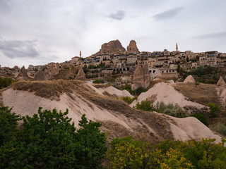 Fototapeta na wymiar Rock formations at Cappadocia from Uchisar Castle, Nevsehir, Turkey