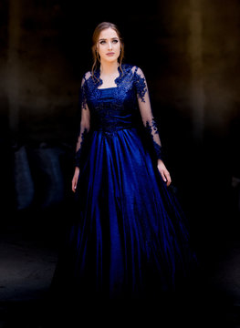 Beautiful Teen Girl In Beautiful Ultramarine Prom Dress Prom Dress.