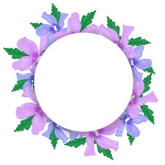 Floral background in watercolor style with place for text in the form of a circle, isolated on white. Empty template for cards, wedding invitations. Art illustration