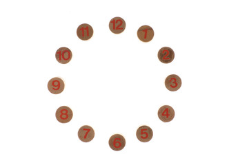 wooden clock dial isolated on white background