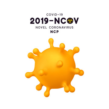 Novel Coronavirus (2019-nCoV). Virus Covid 19-NCP. Coronavirus nCoV denoted is single-stranded RNA virus. Background with realistic 3d yellow virus cells. vector illustration.