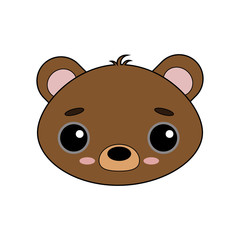 Cute and gentle little brown bear vector image on white background. Kawaii style sticker, icon, Emoji