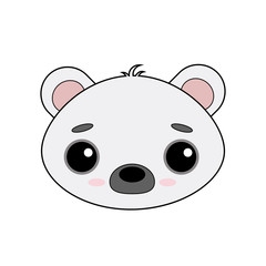 Cute and gentle baby polar bear vector image on white background. Kawaii style sticker, icon, Emoji
