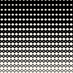 Vector halftone pattern with rhombuses, diamond shapes. Horizontally seamless texture. Stylish black & white monochrome background with gradient transition effect. Modern abstract geometric texture. 
