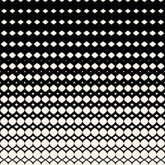 Naklejka premium Vector halftone pattern with rhombuses, diamond shapes. Horizontally seamless texture. Stylish black & white monochrome background with gradient transition effect. Modern abstract geometric texture. 