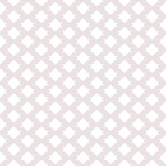Fototapeta premium Subtle vector seamless pattern with simple geometric shapes, regular grid. Abstract geometric texture in soft pastel colors, pale pink and white. Delicate repeat background. Design for decor, fabric