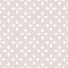 Subtle vector ornamental seamless pattern. Minimalist geometric texture with diamond shapes, rhombuses, floral figures, repeat tiles. Abstract background in white and beige colors. Elegant design 
