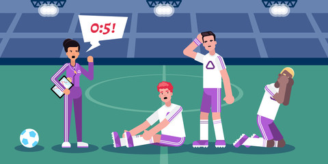 Vector illustration of a female coach in an all-male soccer team