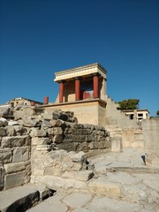 Red pillars of Knossos Palace, Crete Greece. The largest Bronze Age archaeological site.