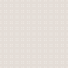 Subtle vector seamless pattern with tiny flower shapes, stars, small figures. Abstract minimalist geometric texture in soft pastel colors, white and beige. Delicate repeat background. Simple design