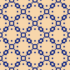 Vector abstract geometric seamless pattern. Simple dark blue and yellow texture with squares, rounded shapes, grid, net, mesh, repeat tiles. Elegant minimal background. Design for decor, furniture