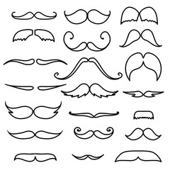 Black moustaches set isolated on white background. Moustache symbol. Moustache gentleman. Moustaches Vectors.