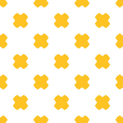 Vector minimalist floral seamless pattern. Simple abstract texture with geometric flowers, crosses. Cute colorful yellow and white background. Minimal repeat design for decor, print, wrap, wallpapers