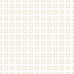 Vector seamless pattern with small golden dots, squares and circles. Minimalist background. Subtle abstract geometric texture. Delicate minimal white and gold ornament. Repeat design for decor, prints