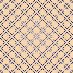 Vector abstract minimalist geometric texture. Blue and yellow seamless pattern with small diamond shapes, flower silhouettes, stars, rhombuses, square grid, net. Minimal background. Repeated design