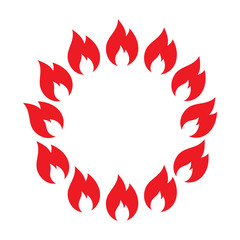 Ring of fire icon. Frame of red flame. Burning bonfire. Hot, dangerous, attentive concept. Vector isolated on white background.