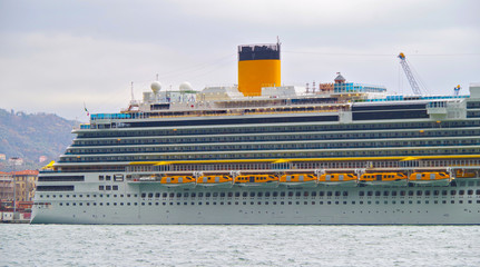 Huge modern Costa Cruises cruiseship or cruise ship liner Costa Diadema or Costa Venezia in port of...