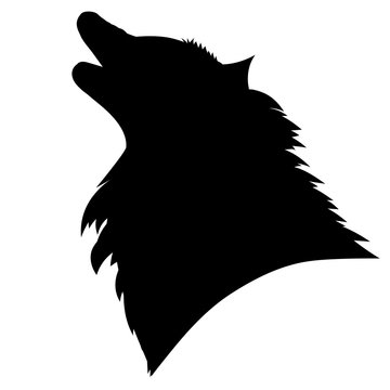 black silhouette of the head of a howling wolf with a furry neck