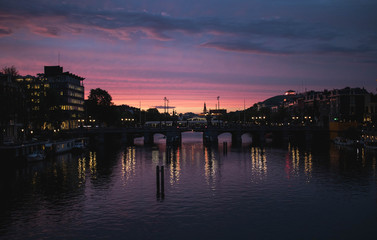 Amsterdam sunset over the Amstel bridge