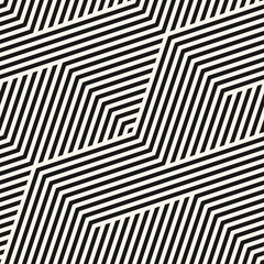 Geometric lines seamless pattern. Simple vector texture with diagonal stripes, lines, chevron, zigzag. Abstract black and white graphic background. Modern sport style linear ornament. Repeat design