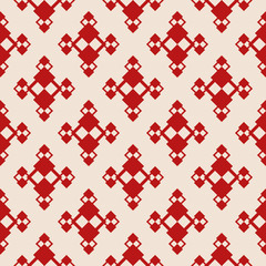 Abstract geometric seamless pattern. Vector red and beige background. Simple ornament with small rhombuses, diamond shapes. Elegant ornamental graphic texture. Retro vintage style. Repeatable design