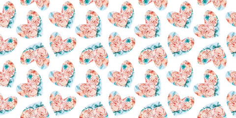 Valentine's day hearts template. Watercolor flower Romantic Sticker.