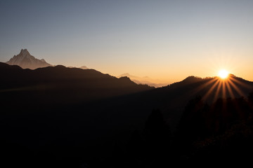 Sunrise over the annapurna range Nepal