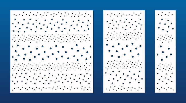 Laser cutting decorative panel. Cutout silhouette with abstract geometric pattern, dots, circles. Laser cut stencil for wood, metal, engraving, fretwork, carving, paper. Aspect ratio 1:1, 1:2, 1:4