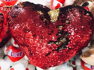 Day lovers, Valentine's Day, plush red heart, gifts and other trinkets for people who love each other and should be pleased, red color is tipical for these days
