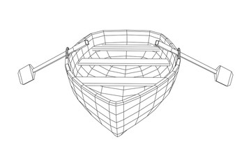 Rowing boat with paddles. Wireframe low poly mesh vector illustration