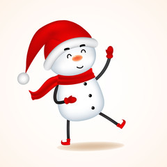 Cheerful snowman greets. Isolated.. Christmas cute cartoon character.