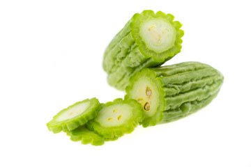 Bitter melon or slice bitter gourd isolated with clipping path.