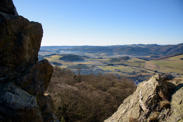 View over valley from top of Bruchhauser Steine on sunny winter day