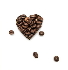 Coffee beans in the form of heart