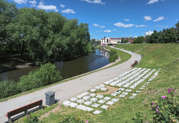 Yekaterinburg, Russia. Keyboard monument, an outdoor sculpture featuring the QWERTY computer...