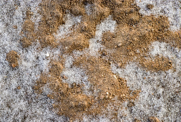 Stones frozen in ice. Frost. Close-up. The concept of ecology and global warming.