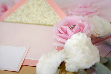 Wedding invitation card template mockup with diamond ring