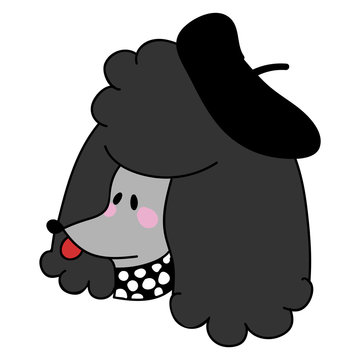 black poodle wearing beret, polka dot collar clip art preview