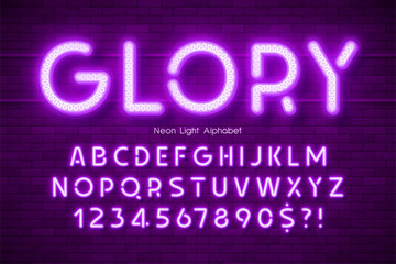 Obraz premium Neon light 3d alphabet, extra glowing modern type.