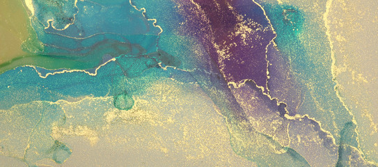 Fototapeta na wymiar Abstract paint blue and violet wave blots background. Alcohol ink colors. Marble texture.