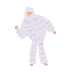 Shaggy Yetti Bigfoot snowman. Fairytale character hand-drawn design. Vector editable illustration
